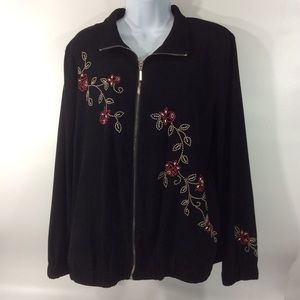 Napa Valley Medium Black Jacket Full Zip Embroidered Flowers